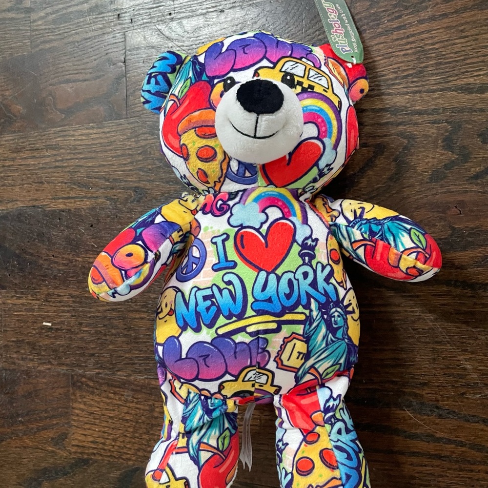Vibrant Graffiti Teddy Bear with 'I Love New York' Design